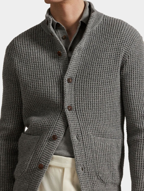 Waffle knit wool-cotton cardigan - 4