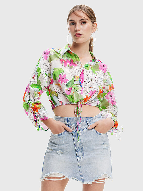 CATAR cropped shirt with laces and floral art print - 1