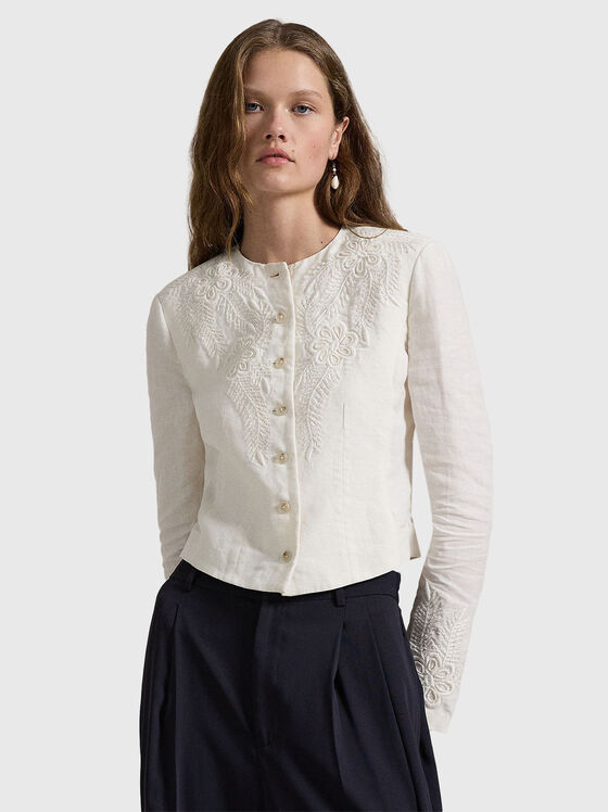 Linen jacket with floral embroidery - 1