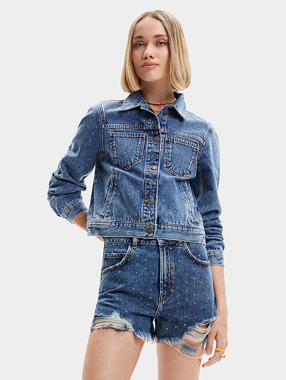 Denim jacket with shiny appliqu&eacute;s - 1