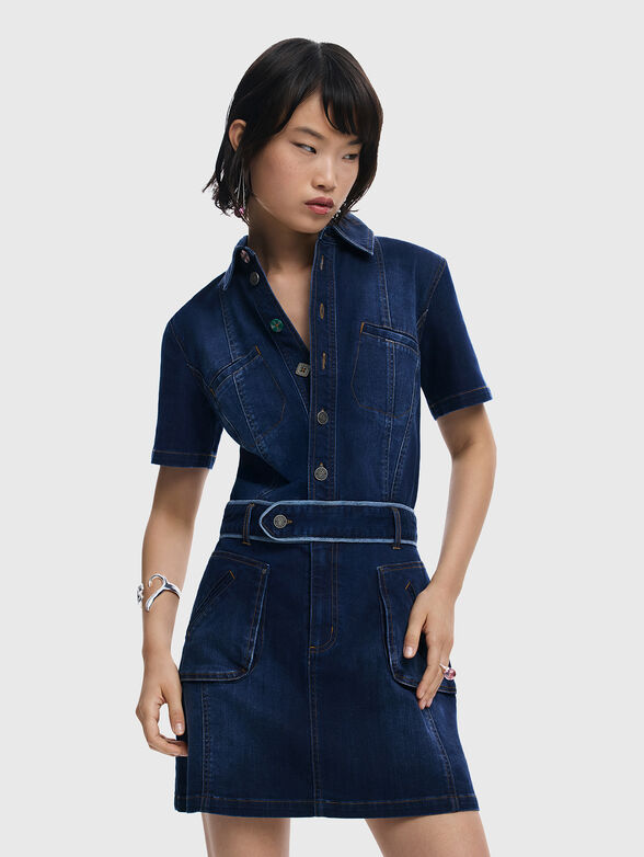 Denim dress with waist belt  - 1