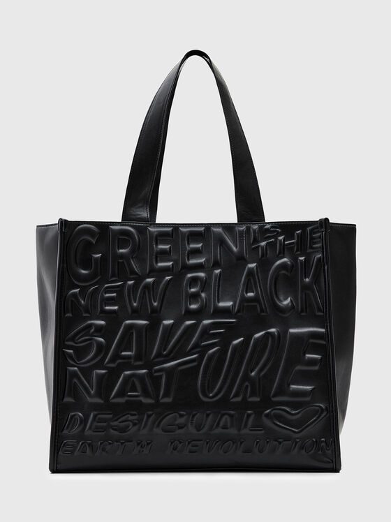 Черна чанта с релефна текстура - 1