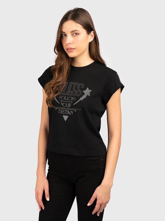 Cotton T-shirt with rhinestones - 1