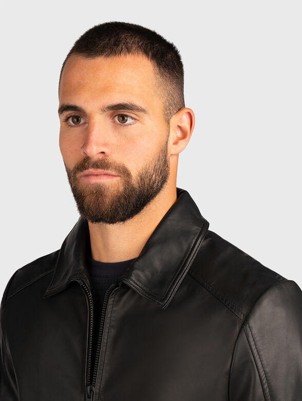 Leather jacket with slim fit - 4