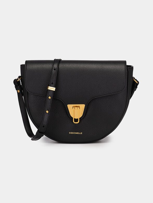Leather crossbody bag in black color with logo detail - 1