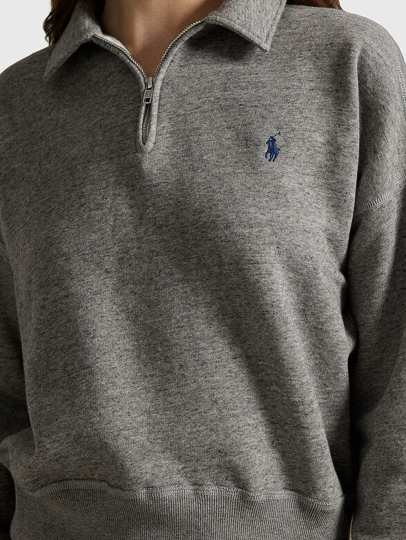 Grey cotton sweatshirt with zip - 4