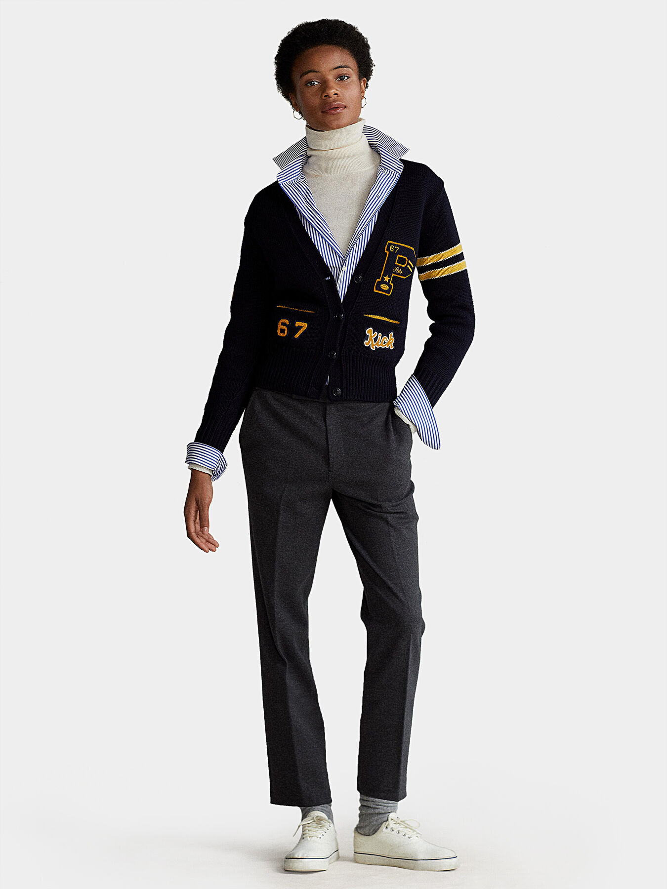 Wool cardigan with logo patch brand POLO RALPH LAUREN