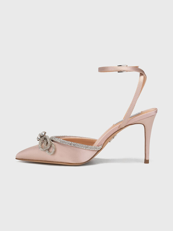 Beige heeled shoes LEIA with bow from rhinestones - 4