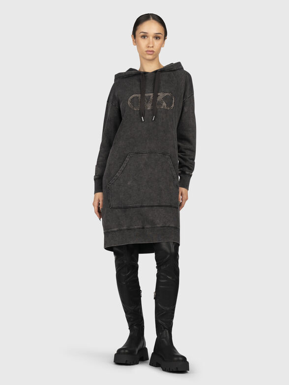 Dress with hood and appliqué rhinestones - 3