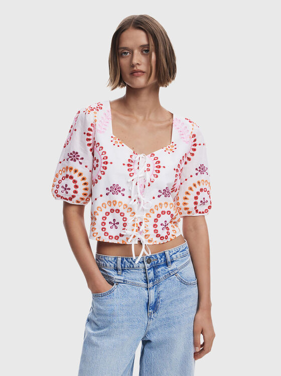 LAZOS blouse with short sleeves and embroidery - 1