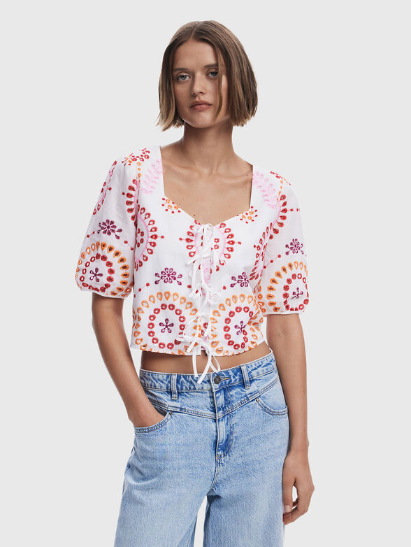 LAZOS blouse with short sleeves and embroidery - 1