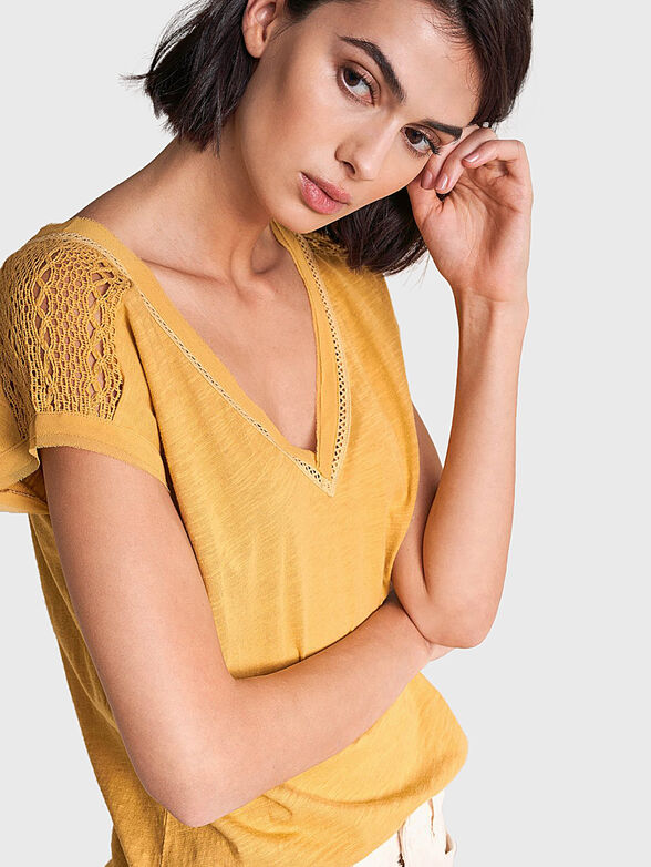 Yellow blouse with lace inserts - 6