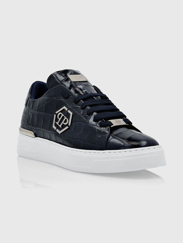Dark blue leather sneakers - 2