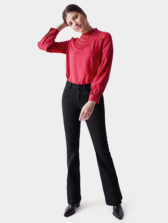 Red blouse with embroidered accents - 2