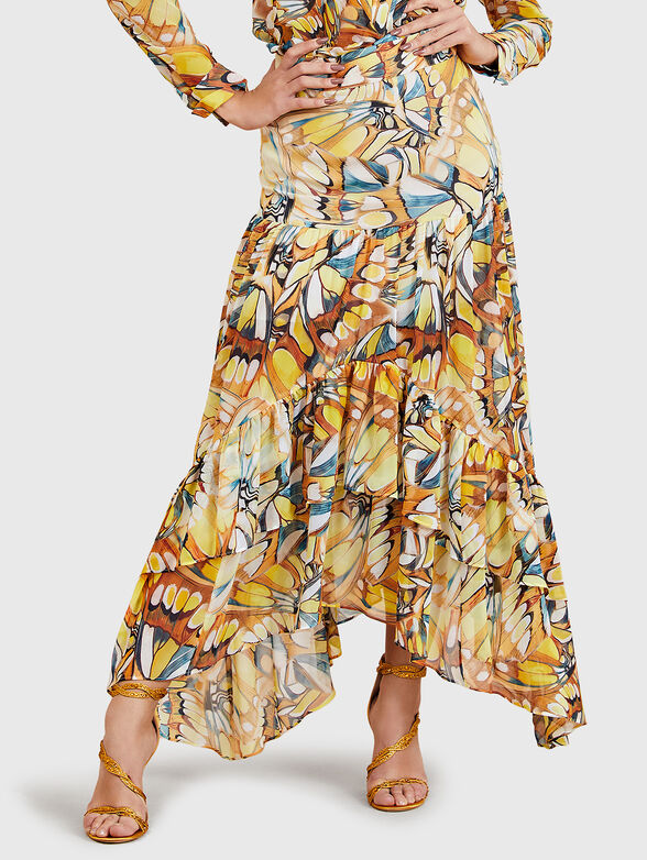 GOLDEN WING midi skirt with multicolor print - 1