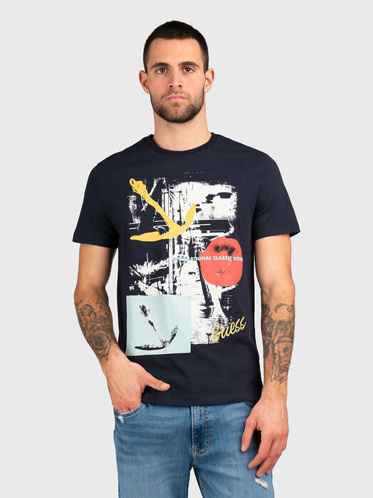 Dark blue cotton T-shirt with print