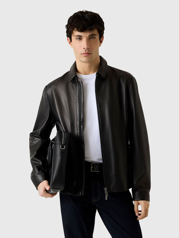 Eco leather jacket with collar  - 1