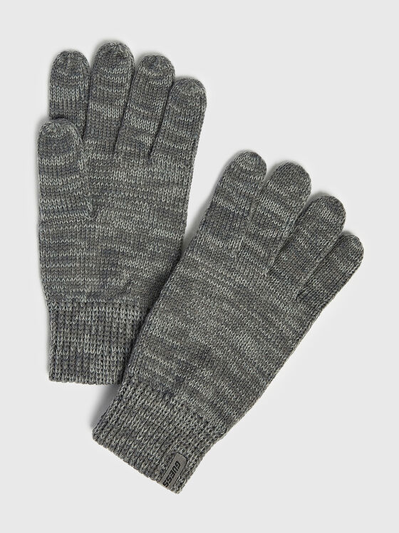 Сиви плетени ръкавици с лого детайл - 1