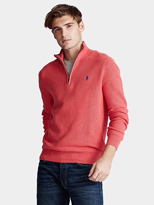Sweater with a zip in coral - 1