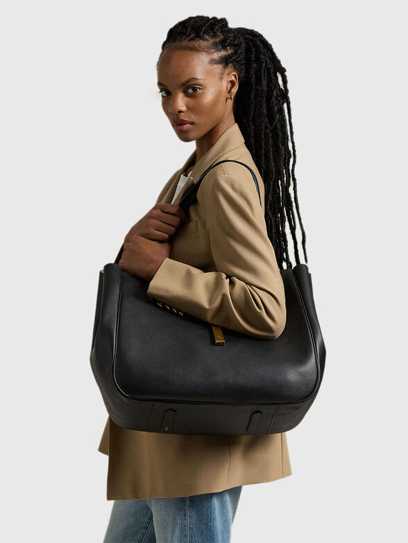 Black leather tote bag - 1
