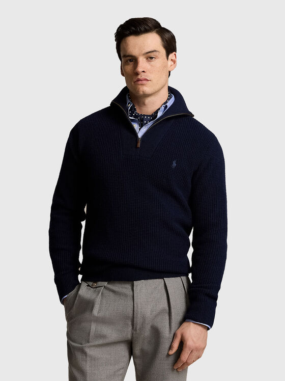 Dark blue wool blend sweater - 1