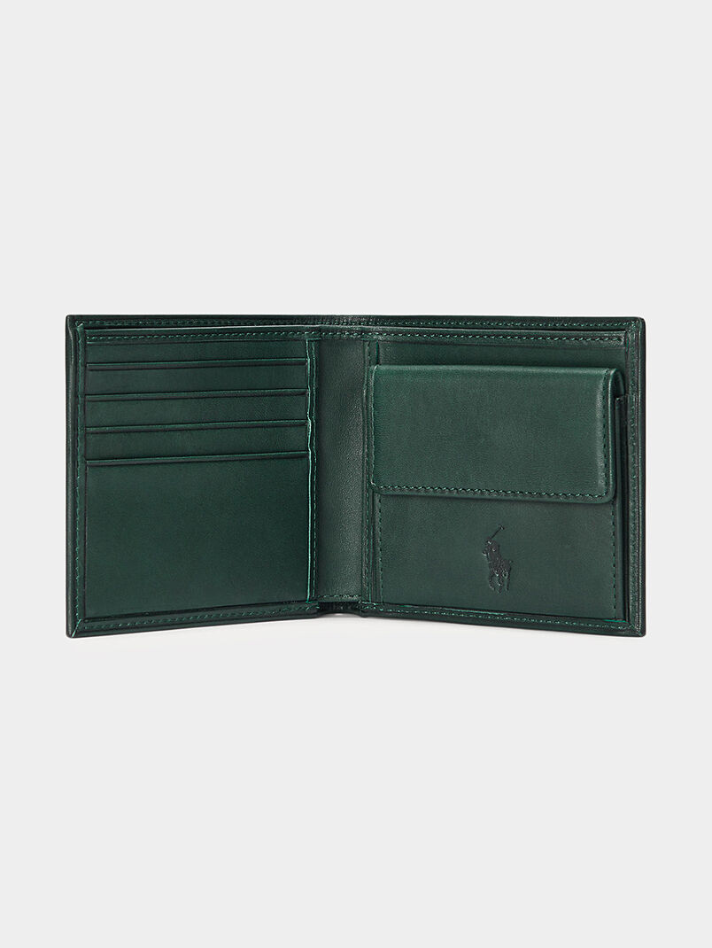Green leather wallet with logo accent - 3