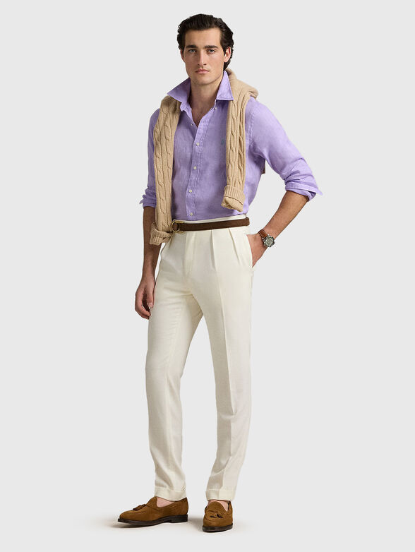 Purple linen shirt with logo embroidery - 1
