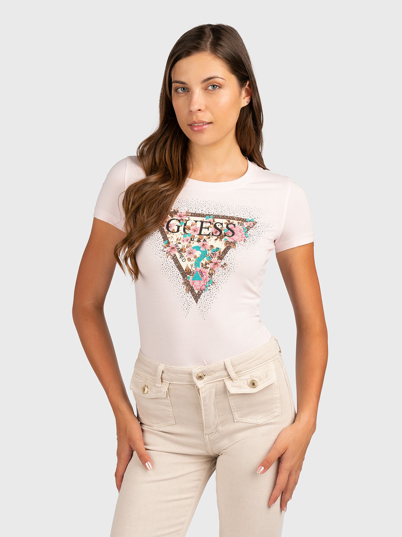 ゲス Guess 【 Front Print And Studs T-Shirt Women 】 ファッション レディースファッション トップス Tシャツ カットソー T-shirt with logo print brand GUESS — Globalbrandsstore.com/en