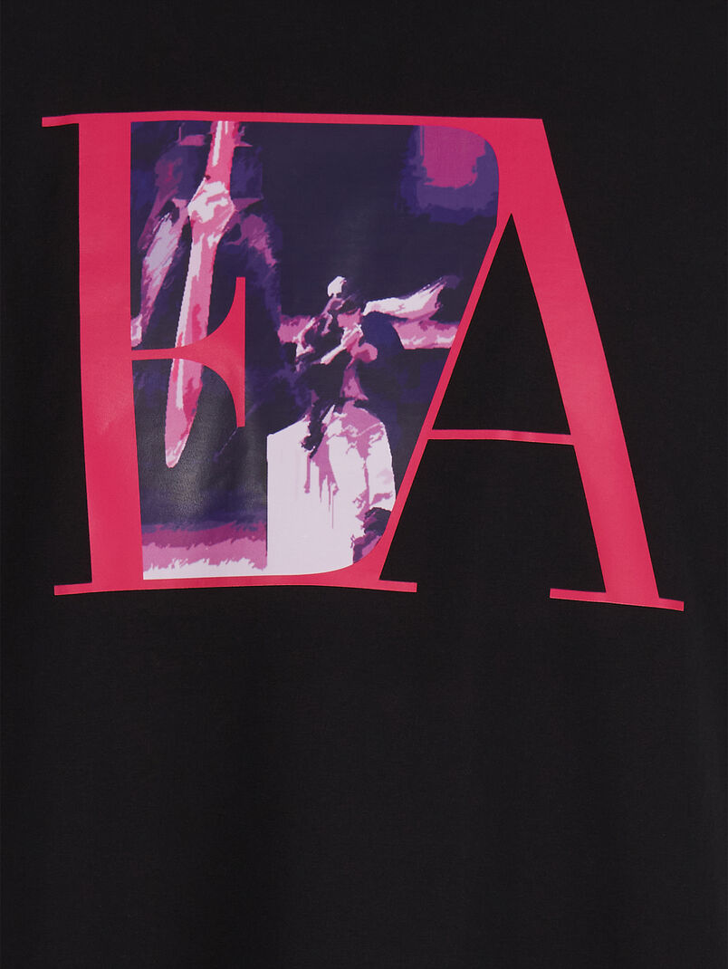 Cotton T-shirt with oval neckline and print - 3