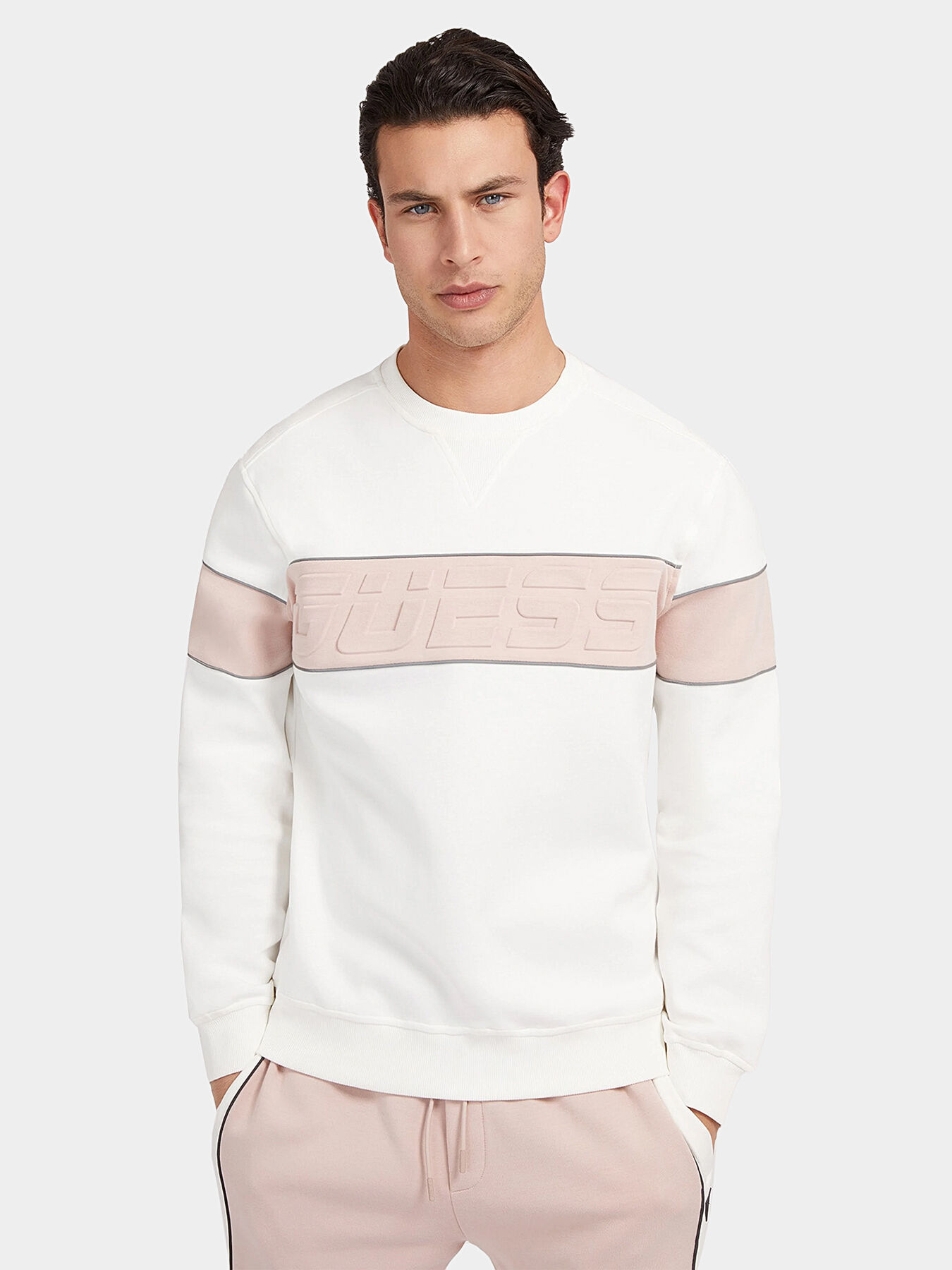 MERV sweatshirt in blue with embossed logo brand GUESS Globalbrandsstore en