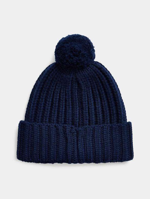 Dark blue knitted hat with logo embroidery - 2