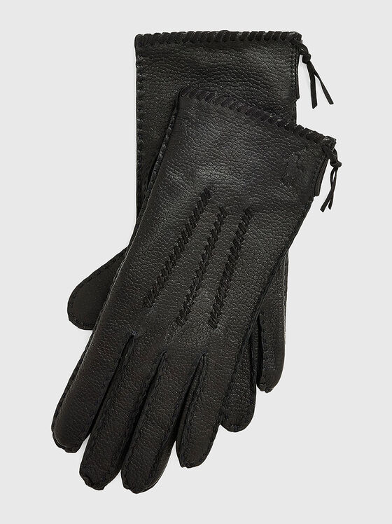 Black leather gloves with decorative stitching - 1