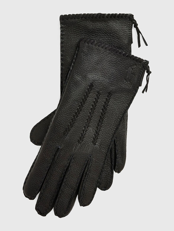 Black leather gloves with decorative stitching - 1