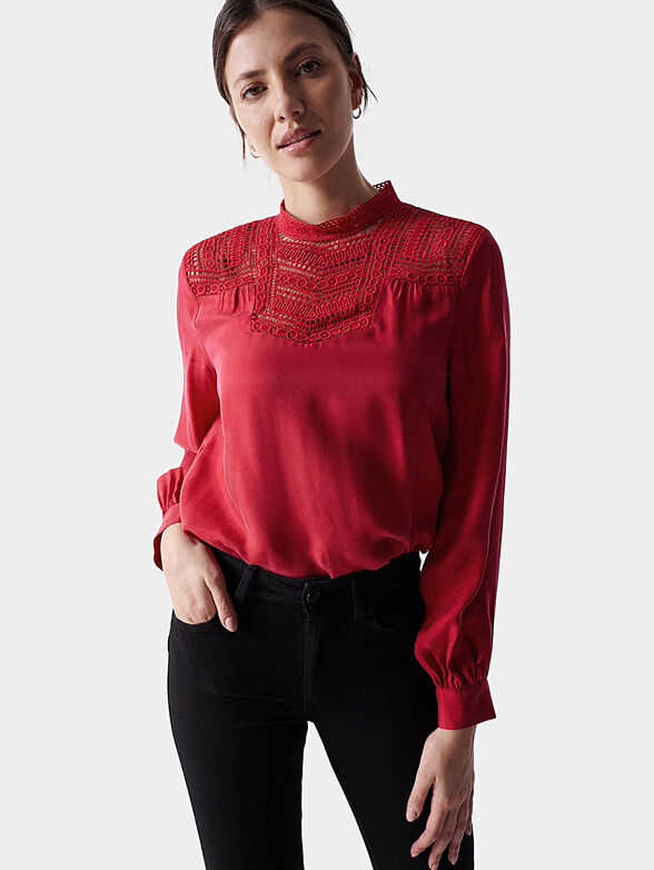 Red blouse with embroidered accents - 1
