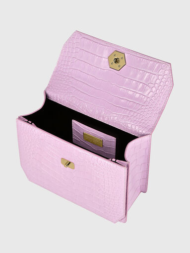Pink leather bag with croc texture - 5