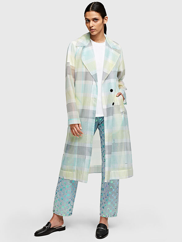 Plaid translucent trench coat - 1