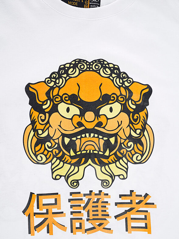 Cotton white t-shirt with print - 3