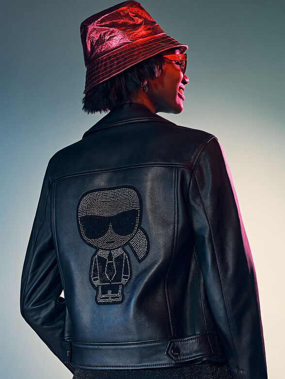Leather biker jacket with rhinestones - 1