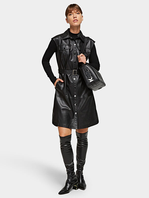 Faux leather dress in black color - 1