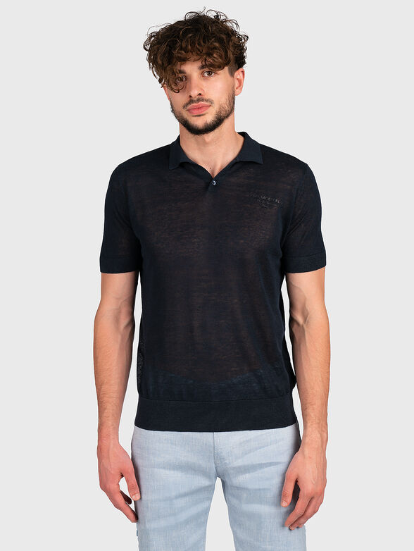 Blue knitted linen polo shirt - 0