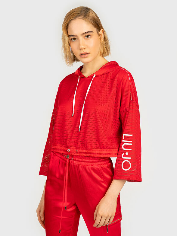 Cropped sweatshirt in red color - 1