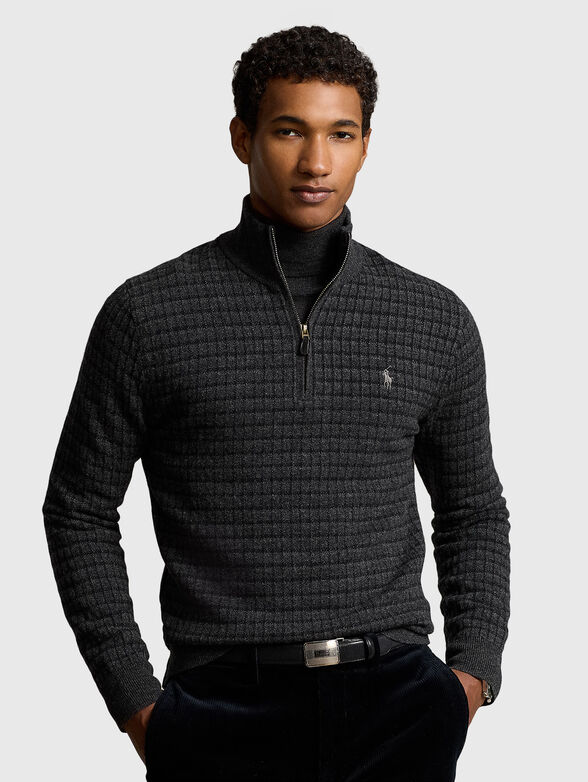 Gray woolen polo neck sweater - 1