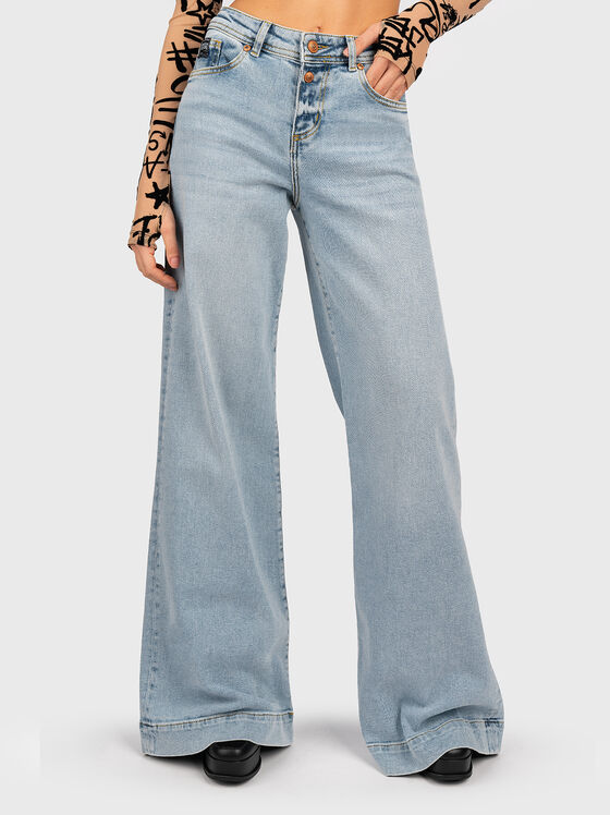Jeans with wide legs and logo embroidery - 1