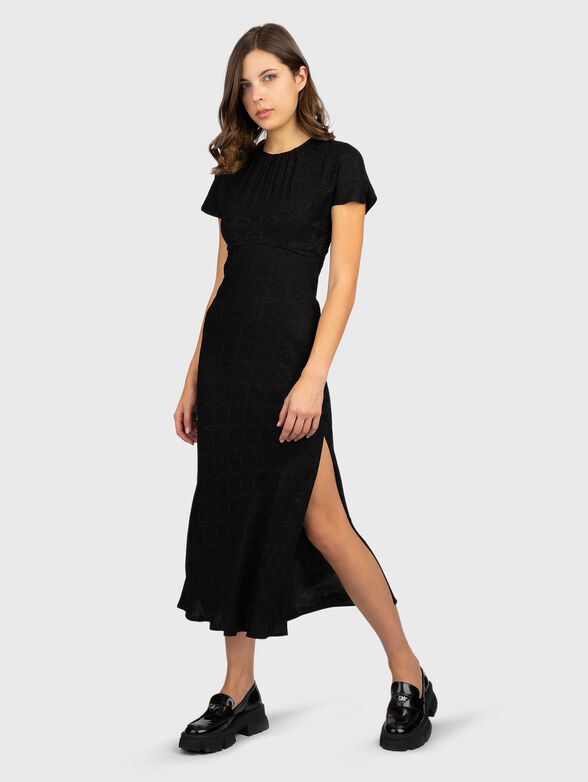 Midi dress with floral motif and slit - 1