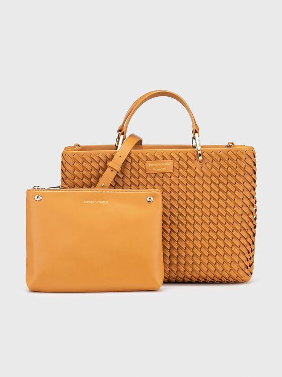 Big leather bag with knitted effect and logo - 1
