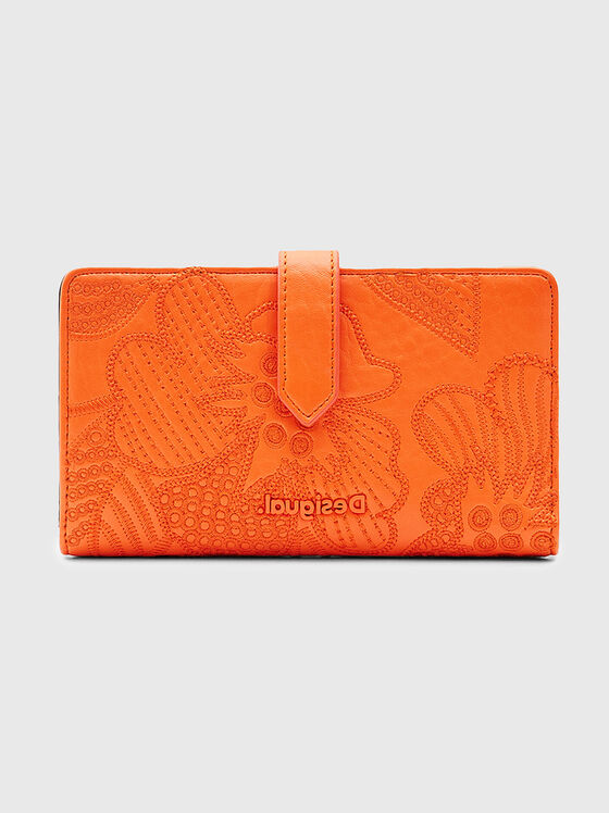 Оранжево портмоне с флорална бродерия - 1
