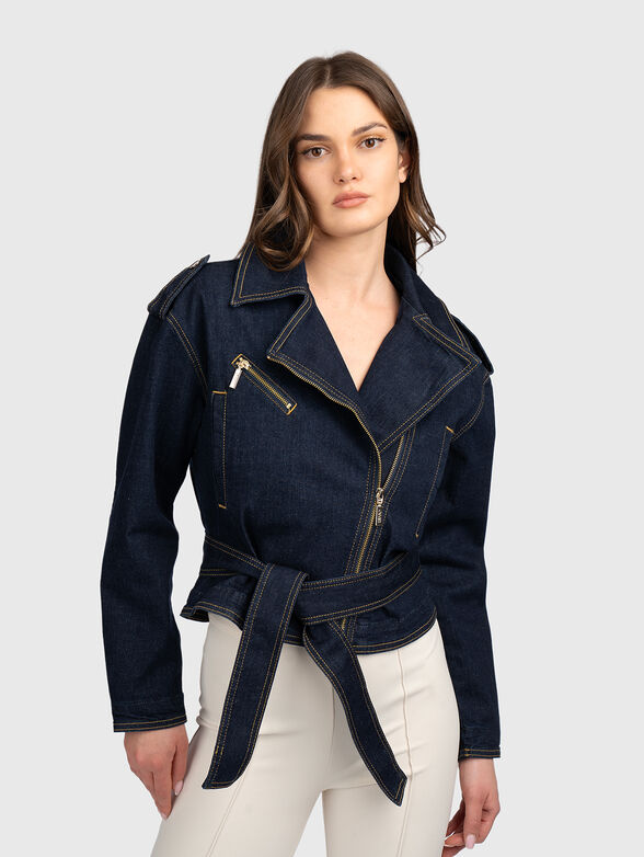 Denim jacket with accent belt  - 1