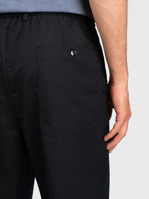 Navy blue wool pants with mini logo detail - 2