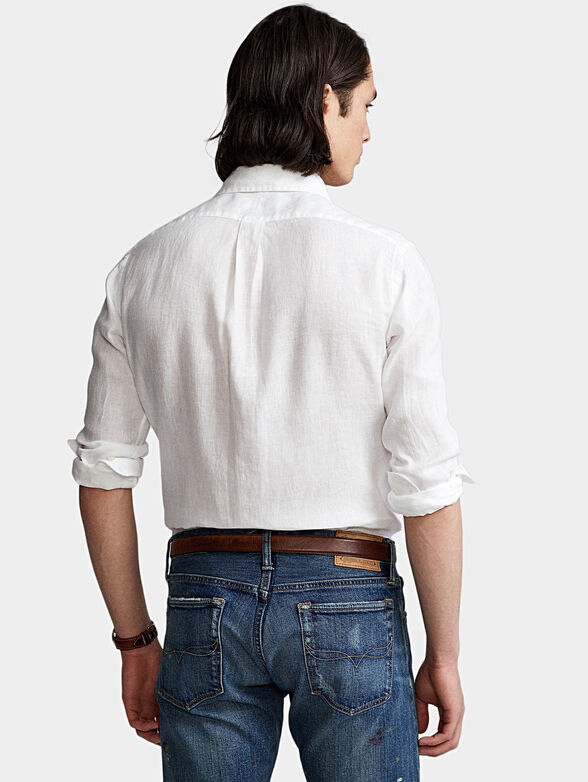 White linen shirt with logo embroidery  - 4