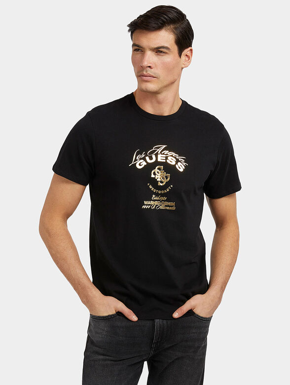 Black T-shirt with a contrasting logo print - 1